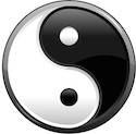 Yin Yang symbol is depicted in black and white. 